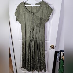 Danny Noble Dress vintage green button front drop waist size small